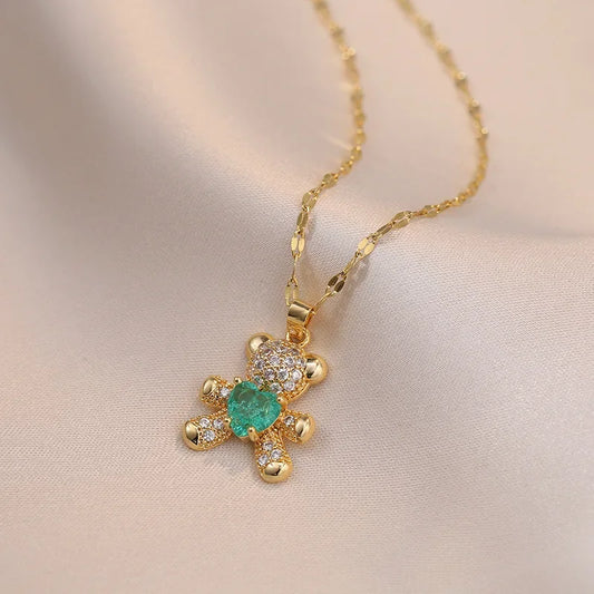 Gold Teddy Bear Pendant Necklace
