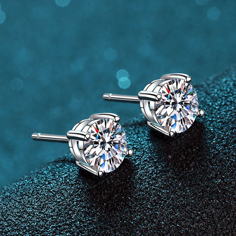 Crown-Cut 2.0CT Moissanite Stud Earrings – 925 Sterling Silver