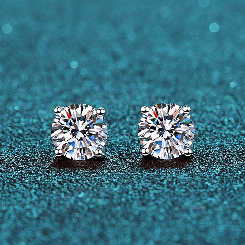 Crown-Cut 2.0CT Moissanite Stud Earrings – 925 Sterling Silver